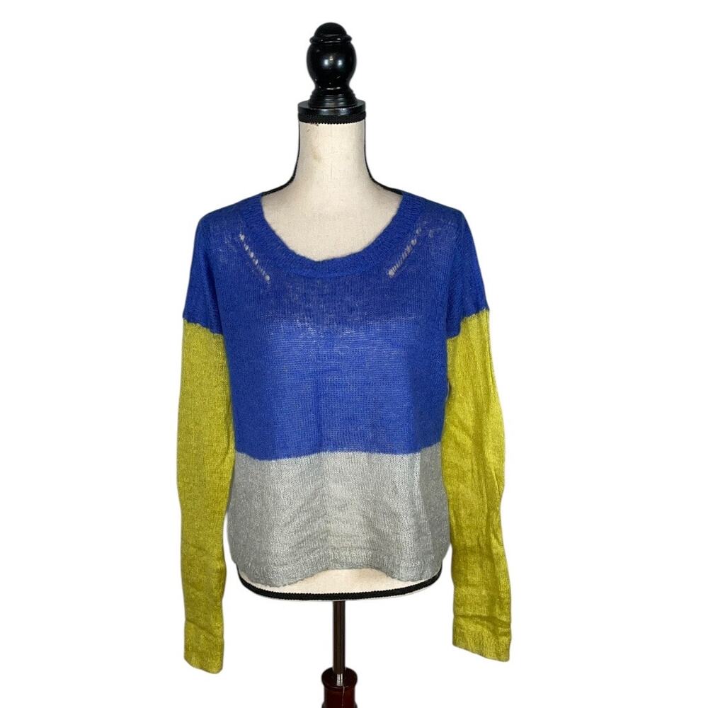 REHAB Blue Yellow Colorblock Wool Blend Crop Sweater       Size: M/L
